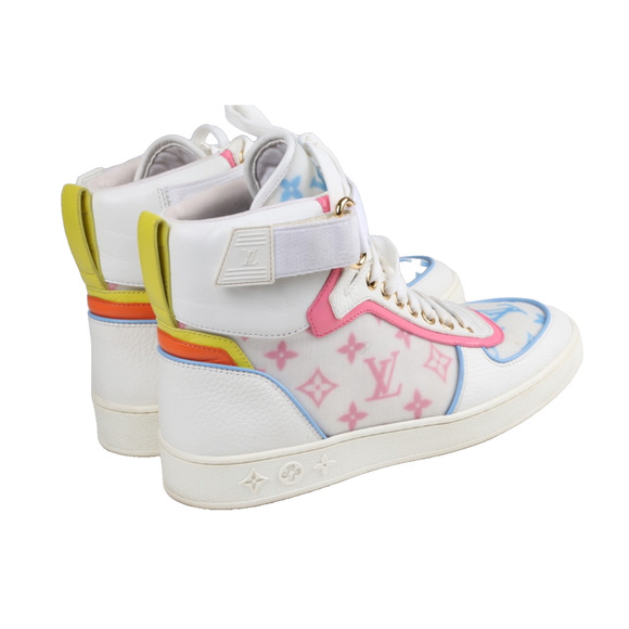 Louis Vuitton Lace Up Boombox High Top Sneakers Blue Pink White Leather LV Sz 37 - Picture 11 of 15